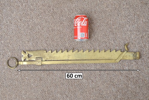 Old brass chimney crook hook - crook,