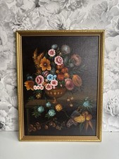 Original Still Life Oil Painting On Back Board Unsigned - Small