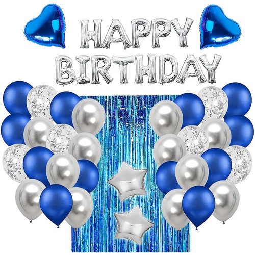 Blue silver happy birthday - happy,