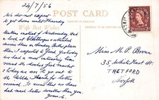 FAMILY HISTORY - POSTCARD - Miss BROWN - THETFORD WHITEHART STREET NORFOLK