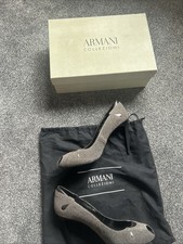 Armani Collezioni Grey Open Toe Real Leather court Eve Shoes Sz 6 Eu 39.5 VGC