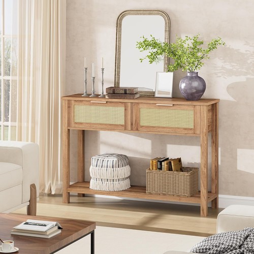 Rattan console table - rattan, with