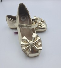 Girls Gold Leather Bow Shoes