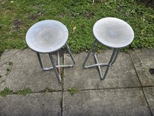 Vintage 1970s Terence Conran Habitat Aluminium Stools Pair Island/Counter Height