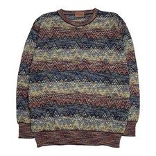 Missoni Sport Knit Jumper Zig Zag Crewneck Sweatshirt  Vintage Grandad Large L