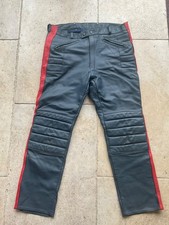Vintage Mens Leather Motorcycle Trousers 34W Blue Red Lined Motorcycle Jeans