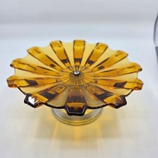 Vintage30s Stolzle Hermanova Art Deco Amber Centre Piece Ribbed Sweet/Cake Stand