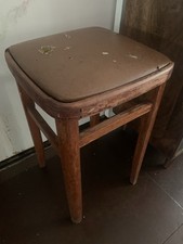 Retro Vintage Bar Kitchen Stool Wooden Brown Vinyl Seat 28 inches Tall