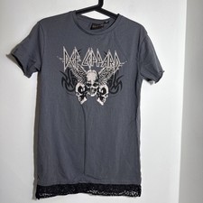 Def Leppard T-Shirt Dress Sz Uk 10 grey Graphic Print Band Tee with Lace Trim