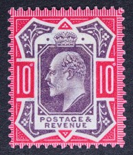 GB SG255a KEVII 1902 10d Slate Purple & Carmine, No Cross on Crown, Mint MVLH