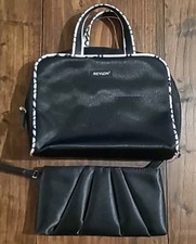 Black Satin with White Trim Revlon Cosmetic Bag & Small Clutch Bag/Make-Up Bag.