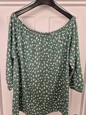 Bon Marche  Green  and White Dash Boho Style Top. Never Worn. Pretty Top!