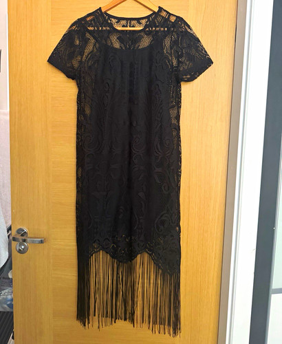 Shein black lace fringe tassle - black,