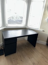Black Wooden Desk With Draw And Storage - Ikea Malm Desk