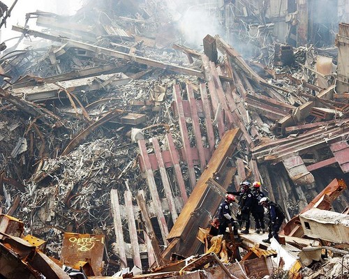 Rescue workers among rubble - rescue,