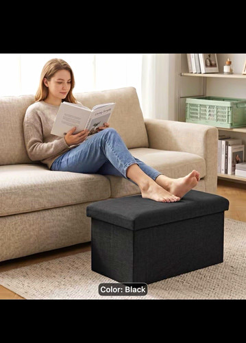 Black fabric storage - storage, ottoman