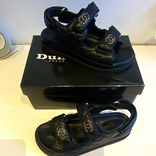 Chanel black leather flat - chanel,