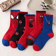 5 Pairs Cartoon Spiderman Boys Girls Socks Casual Comfortable Cotton Crew Socks