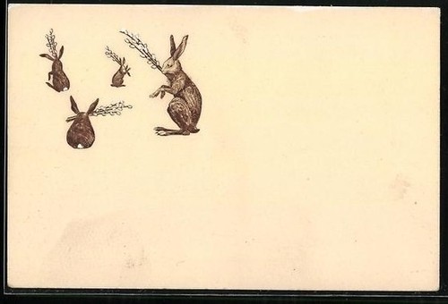 Embossed postcard rabbits - postcard,
