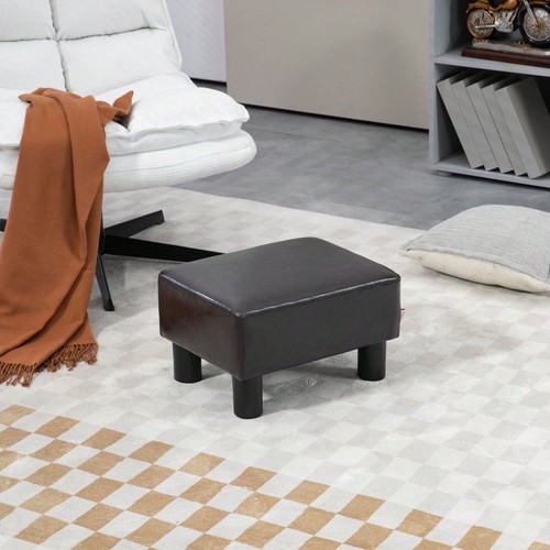 Brown leather footstool - brown,