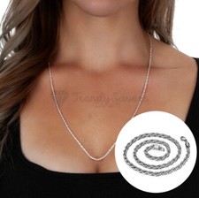 Elegant 2MM Silver Plated Stainless Steel Twisted Rope Chain 26" Long Necklace