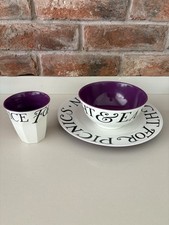 Emma Bridgewater Purple Black Toast Melamine 1x Plate 1x Bowl 1x Beaker