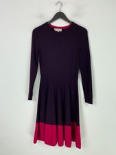 Hobbs Purple Pink Colour Block Midi Fit And Flare Knit Dress Long Sleeve UK 10