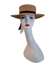 Vintage Laura Ashley Straw Boater Ladies Sunhat Medium Cottagecom Grey Ribbon