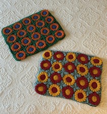Vintage Hand Crochet Placemats (2) Nice Colors So Cute!!!