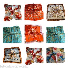 SILK SATIN FEEL LADIES SMALL CHAIN FLOWER FLORAL PRINT NECK 50cm SQUARE SCARF 
