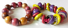 "KA26" lot of 2 chunky colourful wood beads & ringed stretchy bracelets