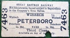 GER Single Ticket 1919 WISBECH to PETERBORO'  Great Eastern Railway