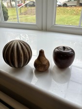 Beautiful Hand Turned Wooden Fruit Ornaments x 3 Wood Fruit