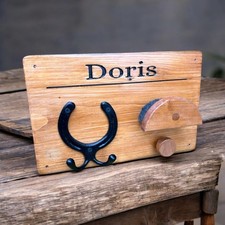 Personalised Bridle Rack with horseshoe head collar hook .