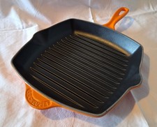 Vintage Le Creuset Volcanic Orange Cast Iron Square Grill Pan 2 Pour Spouts 26cm