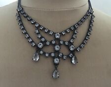 Erickson Beamon Black Metal & Clear Crystal Statement Necklace Gothic Victotrian