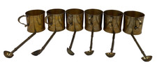 Vintage Brass Mug Cup Tankard & Spoon Set of x6 Undented 7cm Tall Mug 16cm Spoon