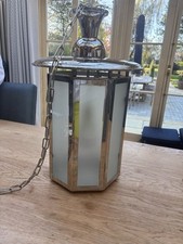 Electrical Silver Chrome Octagonal Hanging Ceiling Lantern/light , Frosted Glass