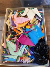 Origami crane, pre-folded, used, different colours, decoration, wedding