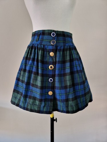 Blue green tartan mini skirt - blue,