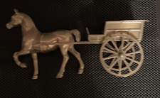 VINTAGE BRASS LARGE HORSE AND TWO WHEEL CART / CARRIAGE