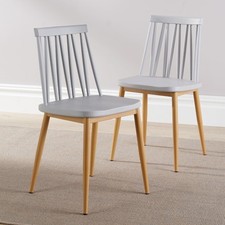 Pair Dining Chairs Grey Iron Tube Legs PP Seat Retro Slat Back Diner Seconds