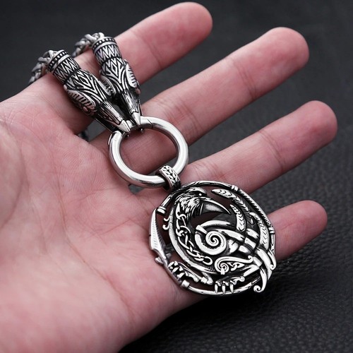 Viking raven pendant necklace - raven,