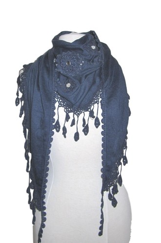 Blue triangle scarf shawl - , or