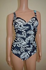 New M&S Secret Slimming Mono Leaf Plunge Swimsuit  Sz UK 8 Long