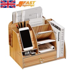 Office Study Desk Wooden File Pen Pencil Storage Holder Organizer Box Tidy Shelf