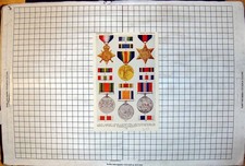 Antique Old Print British Medals Ribbons Pacific Star Defence Atlantic Korea