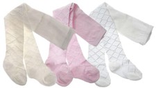 Baby Girl Tights 3 Pairs Lattice Hearts Shiny White Pink Cream