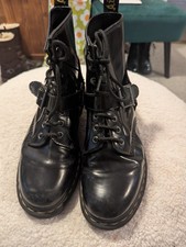 Dr Martens 1460 Harness Buckle Black Leather Biker Punk Boots Size UK9 Brand New