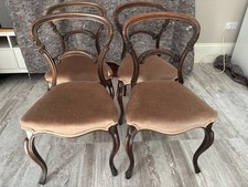 Matching Set 4 Victorian Parlour Chairs - Carved With Balloon Backs (one broken)